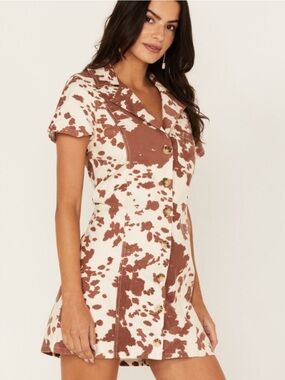 Anthropologie Show Me Your MuMu cow print Brown & Cream Button-Front Short Dress